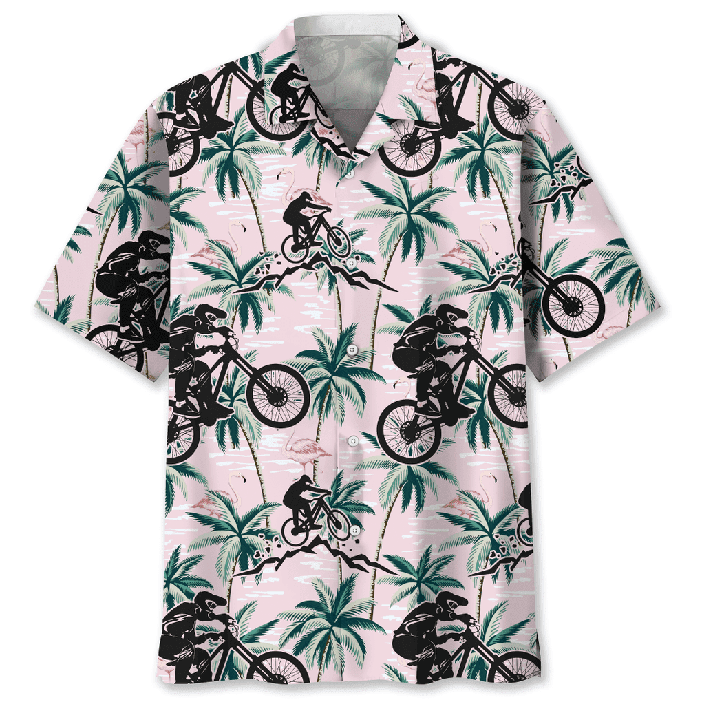 Mountain Bike Tropical Pink Hawaiian Shirt