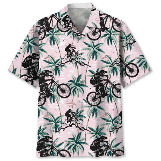Mountain Bike Tropical Pink Hawaiian Shirt
