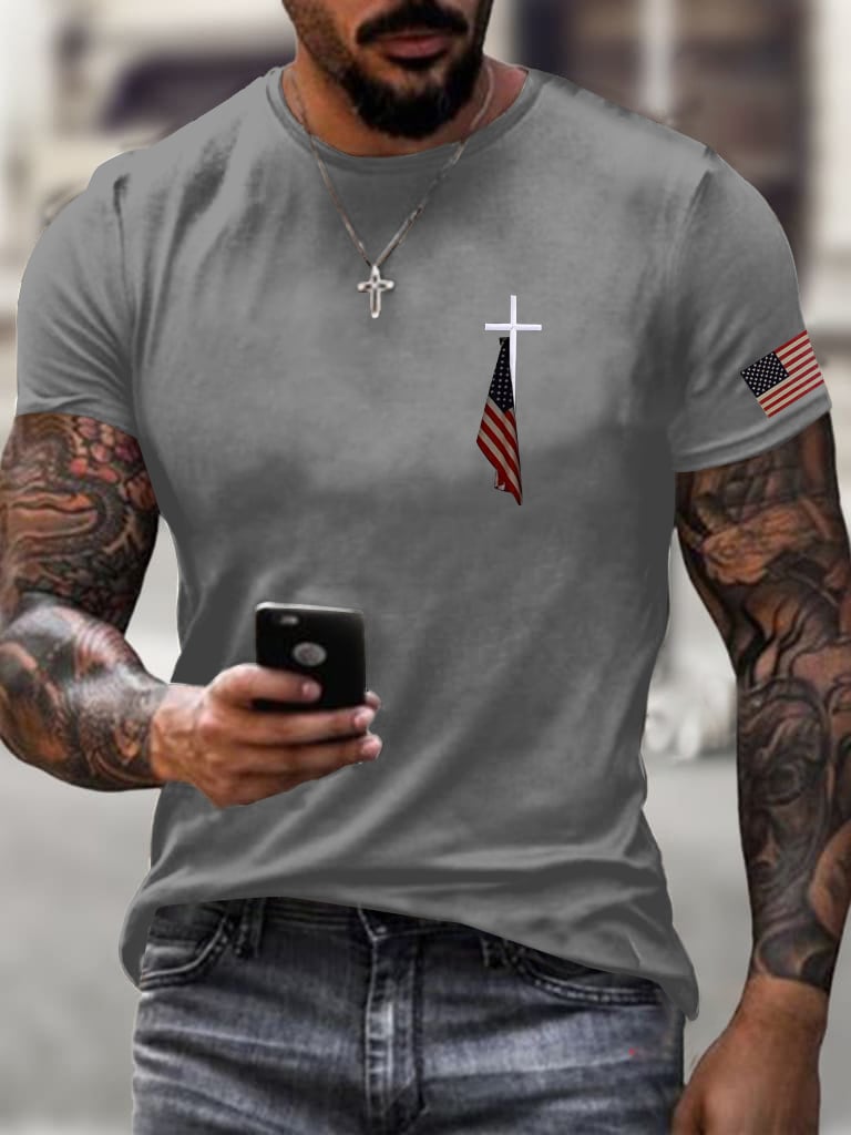 Men's Flag Cross Print  T-Shirt