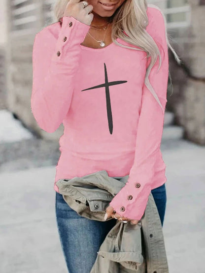 Women's Faith Love Like Jesus Jesus Has My Back Print Button Top