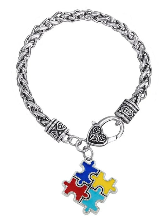 Autism Awareness Geometric Puzzle Alloy Plating Bracelet