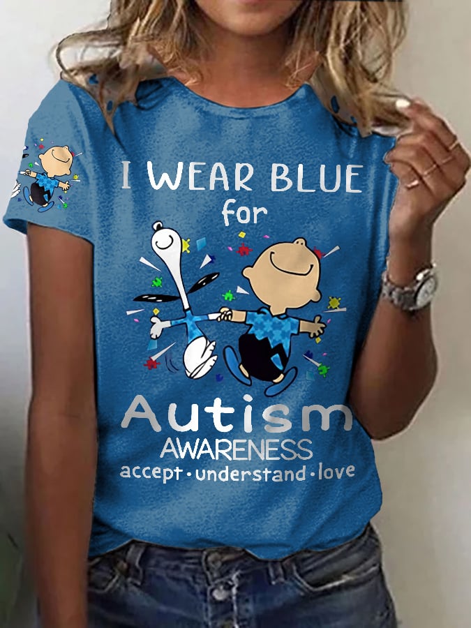 Retro Autism Awareness I Wear Blue For Autism Print T-Shirt