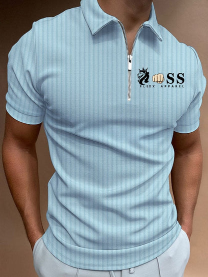 Men's Striped Lettering Casual Polo Shirt