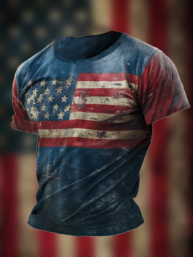 Men's Vintage American Flag Declaration of Independence Print T-Shirt