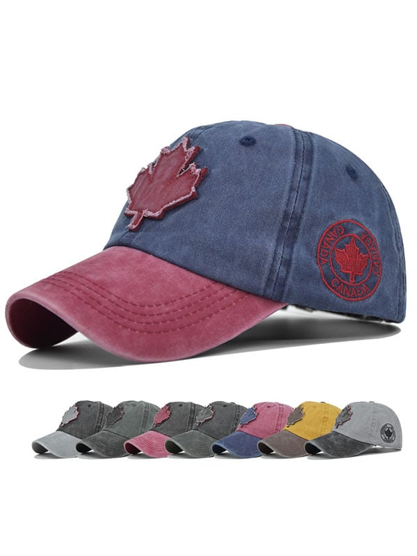 Retro Canadian Maple Leaf Embroidered Washed Baseball Cap