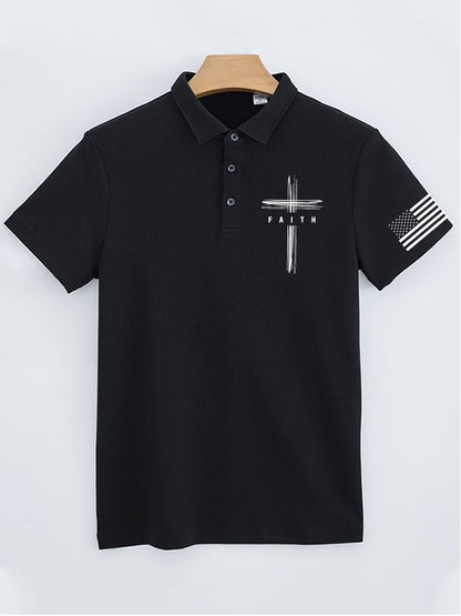 Men's Faith&Flag Print Polo Shirt