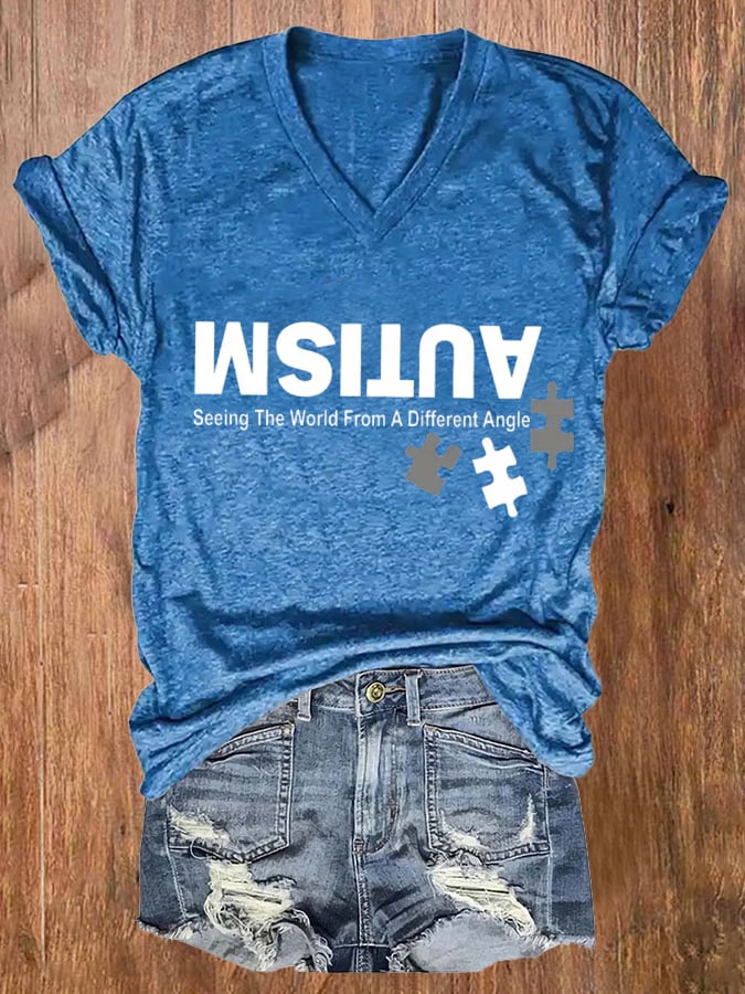 Womens Autism: Seeing The World From A Different Perspective Autism Awareness Print T-Shirt