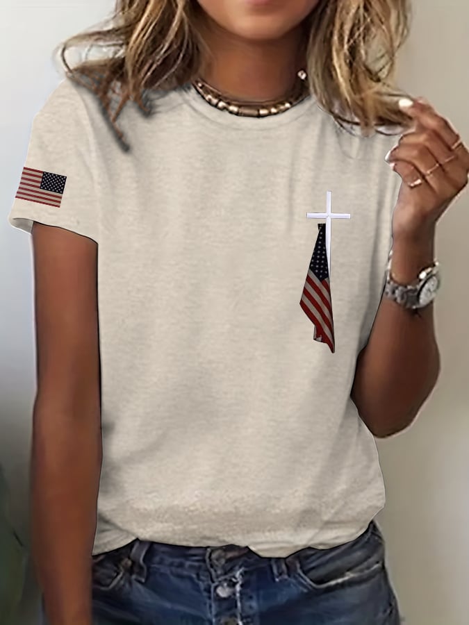 Women's Flag Cross Print T-Shirt