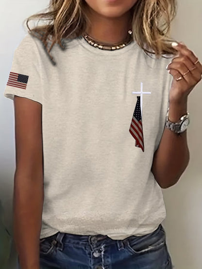 Women's Flag Cross Print T-Shirt