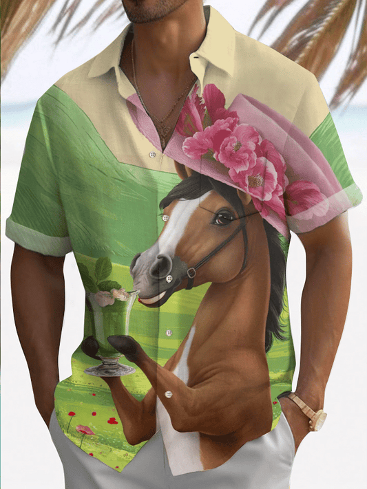 Men's Horse Racing Print Shirt (With Pockets)