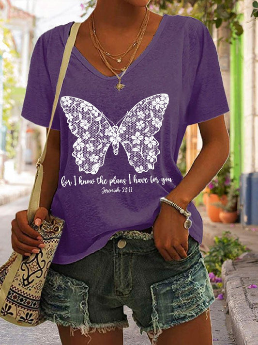 Women'S Casual I Know I Am For You Jeremiah 29:11 Cute Butterfly Christian Graphic Print Short Sleeve T-Shirt
