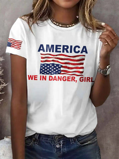 Retro America We Are In Danger Girl Print T-Shirt