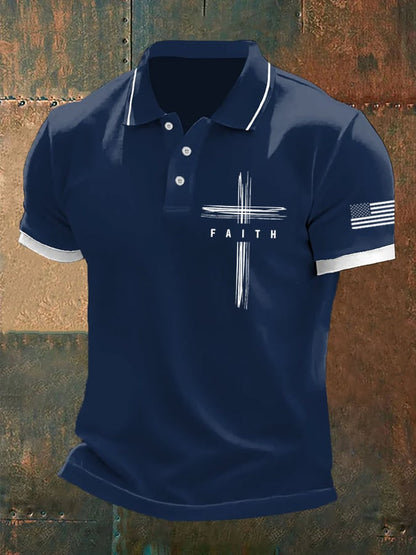 Men's Retro Faith Casual Printed Polo Shirt
