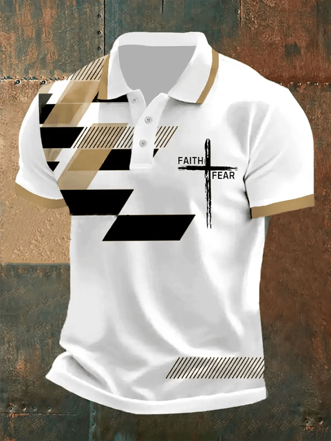 Men's Retro Faith “Faith Over Fear”  Casual Printed Polo Shirt