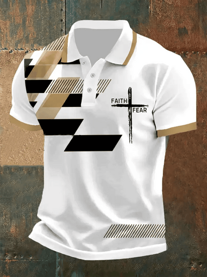 Men's Retro Faith “Faith Over Fear”  Casual Printed Polo Shirt