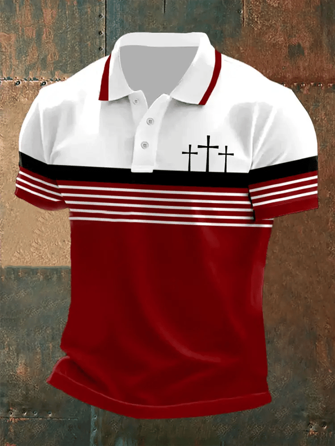 Men's Retro Faith  Casual Printed Polo Shirt