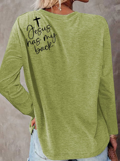 Women's Love Like Jesus Jesus Has My Back Printed Long-Sleeve T-Shirt