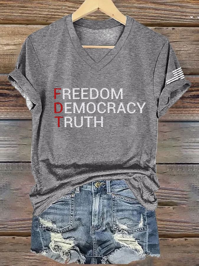 Women's FDT “Freedom Democracy Truth” Print Casual T-Shirt