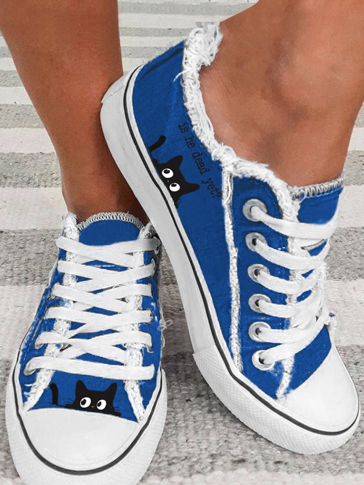 Women's Casual Vintage Cat Is He Dead? Canvas Shoes