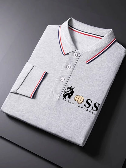Herren-Business-Langarm-Poloshirt mit Retro-Buchstabendesign