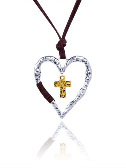 Vintage Cross Heart Pendant Necklace