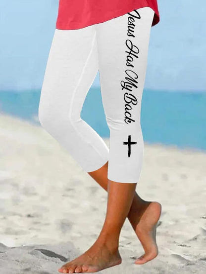 Women's Jesus Has My Back Print Casual Leggings