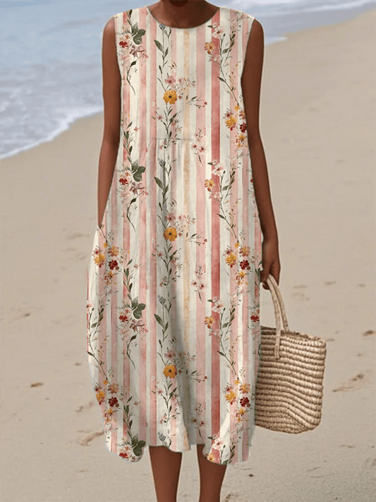 Women's Vintage Striped Floral Print Dress