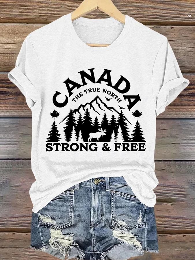Women’s Canada The True North Strong And Free Print Casual T-Shirts