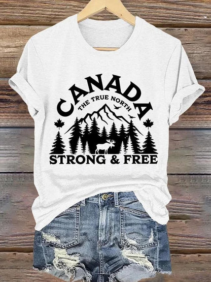 Women’s Canada The True North Strong And Free Print Casual T-Shirts