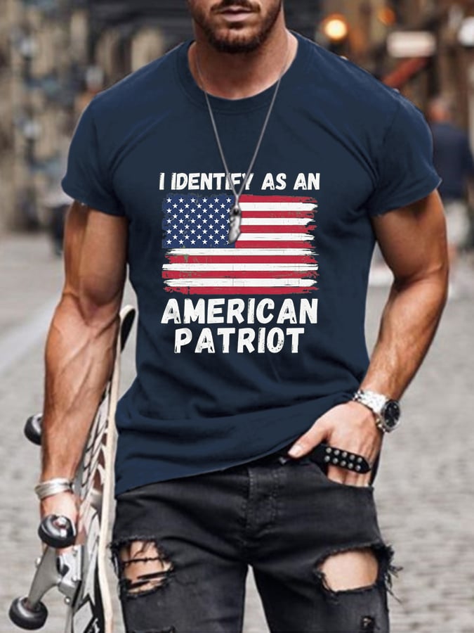 Men's I Identify As A American Flag Print Short Sleeve T-Shirt