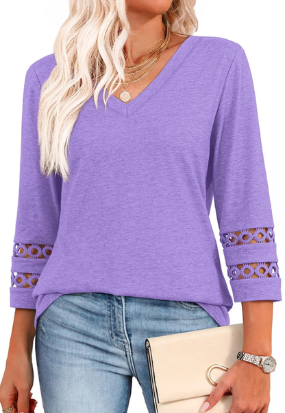 2025 New Womens 3/4 Length Sleeve Tops Trendy V Neck T Shirts(buy 3 free shipping)