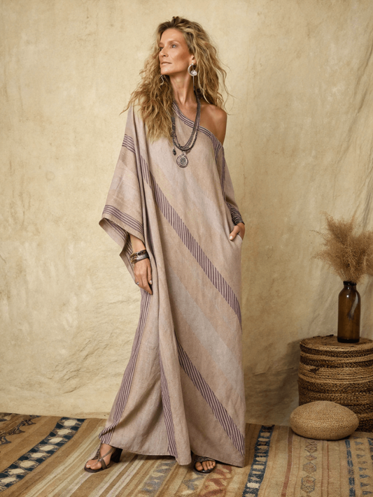 Women's cotton and linen one shoulder long skirt