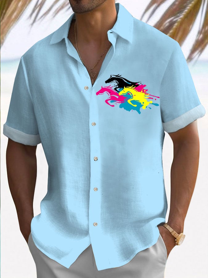 Men's Horse Racing Print Shirt (No Pockets)