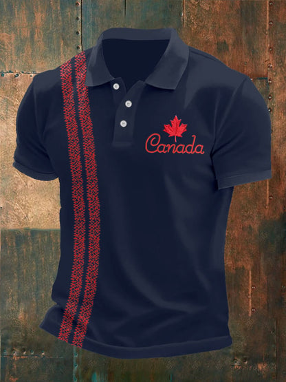 Men's Retro Canada Day Print Polo Shirt