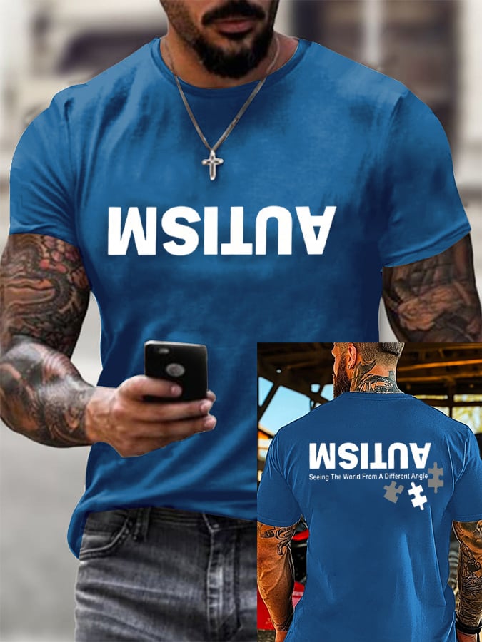 Men's Retro Autism: Seeing The World From A Different Perspective Printed Round Neck T-Shirt