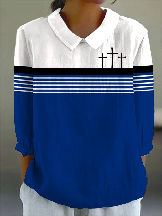 Women's Faith Print Design Lapel Shirt