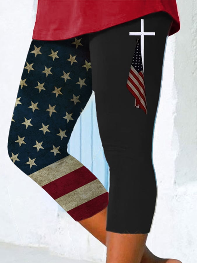 🔥Last Day 49% Off🔥Women'S Flag Cross Print Casual Leggings