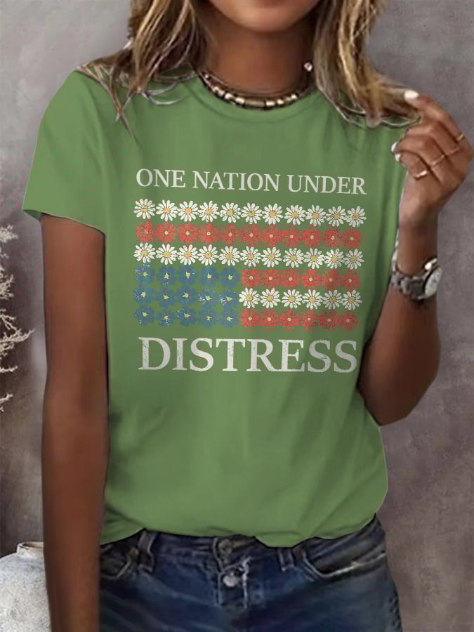 🔥Last Day 49% Off🔥Retro One Nation Under Distress Print T-Shirt