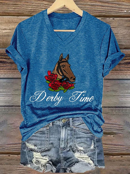 Women's Derby Time Printed Casual T-Shirt