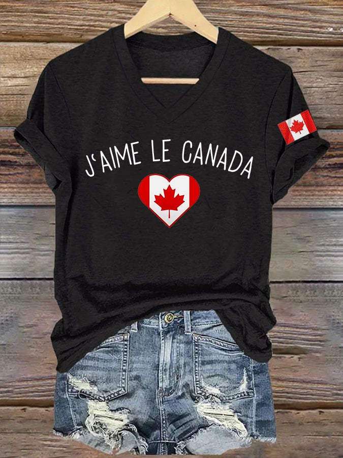 Women's I Love Canada Print V-Neck T-Shirt