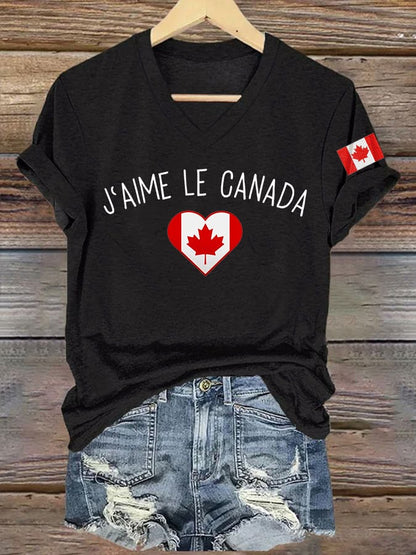 Women's I Love Canada Print V-Neck T-Shirt