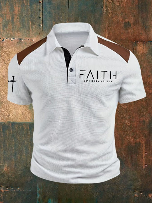 Men's Faith Cross Print Waffle Polo
