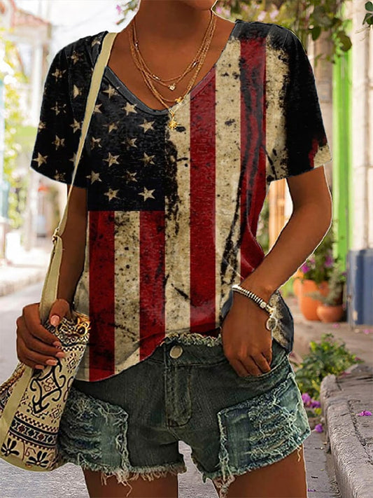 Women's Flag Independence Day Print Casual T-Shirt