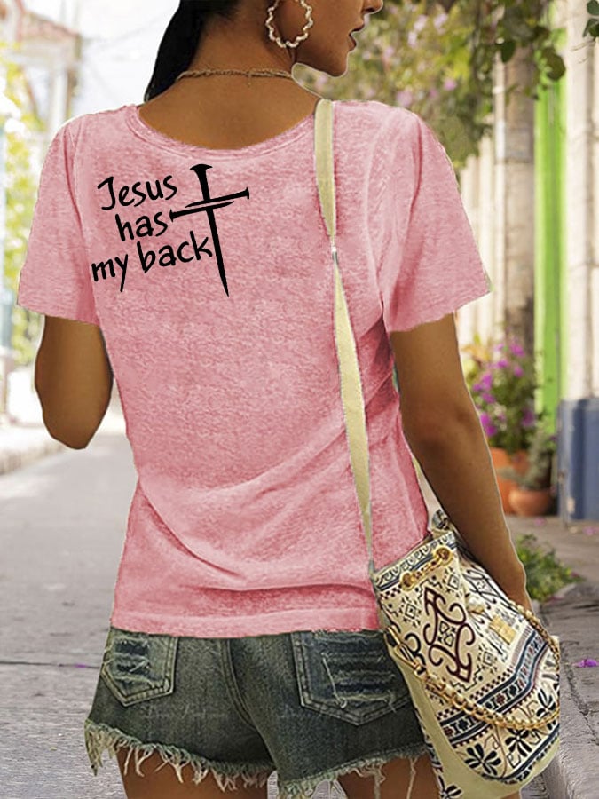 Womens Jesus has my back V-neck T-shirt