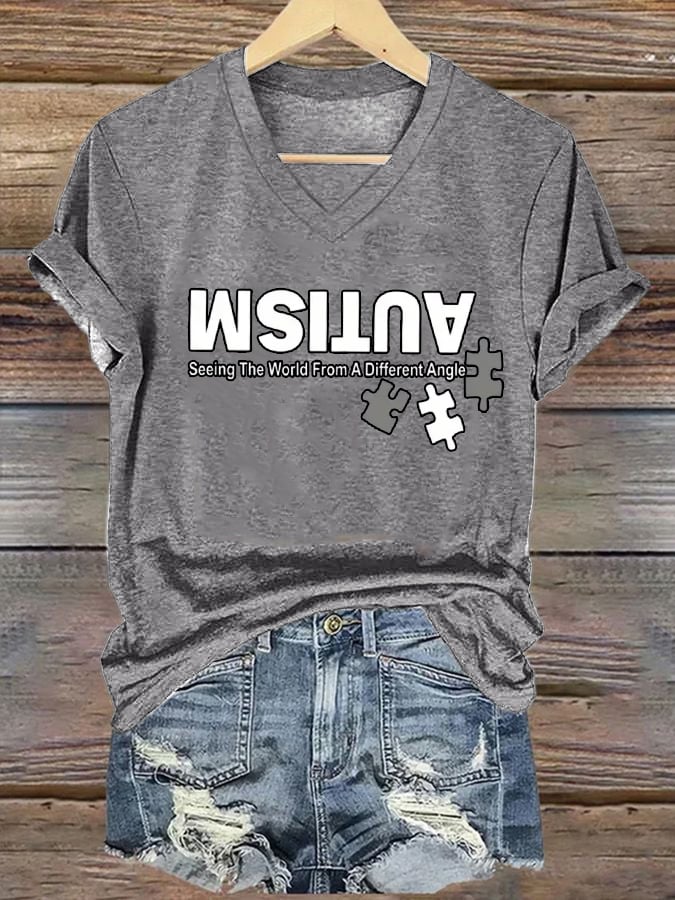 Womens Autism: Seeing The World From A Different Perspective Autism Awareness Print T-Shirt