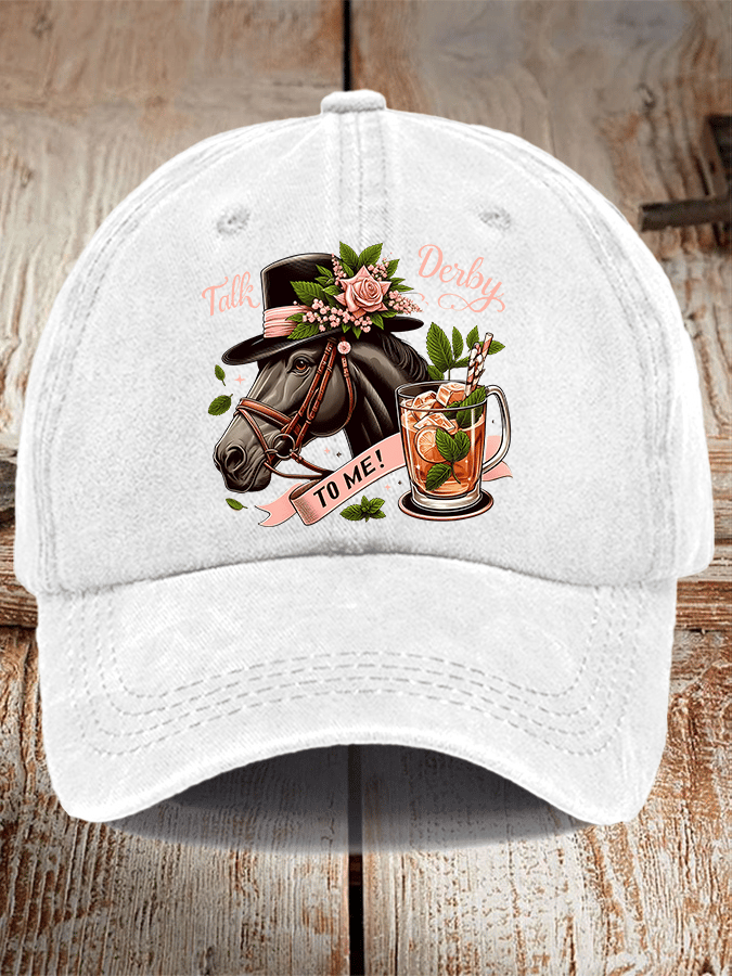 Unisex Distressed Washed Cotton Horse Racing Prints Hat