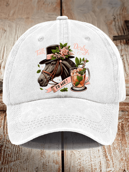 Unisex Distressed Washed Cotton Horse Racing Prints Hat