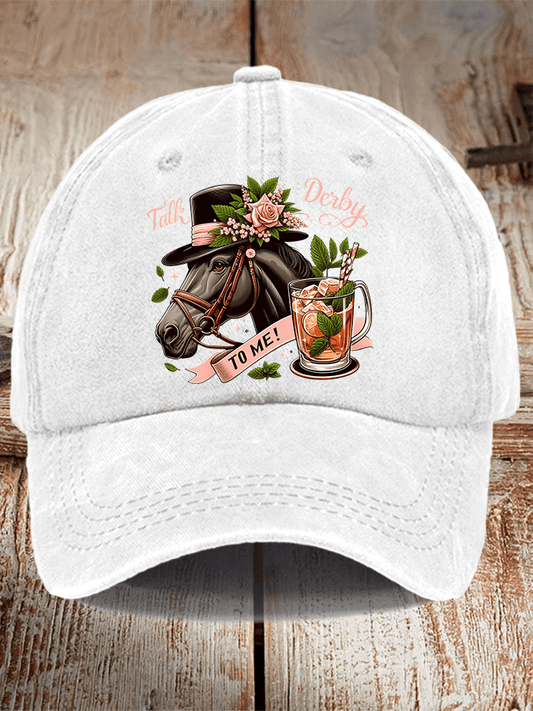 Unisex Distressed Washed Cotton Horse Racing Prints Hat