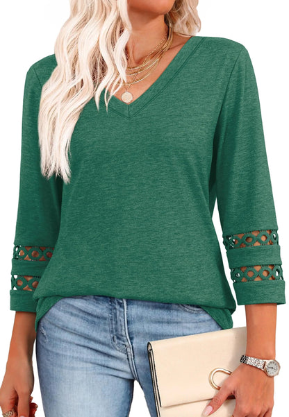 2025 New Womens 3/4 Length Sleeve Tops Trendy V Neck T Shirts(buy 3 free shipping)