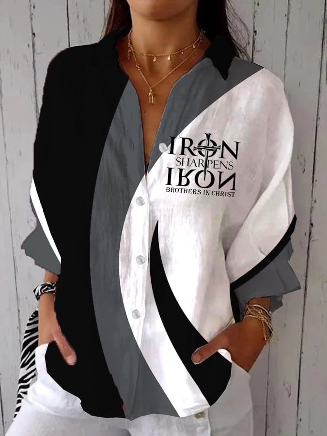 Women's Faith “Iron Sharpens Iron Brothers In Christ” Printed Casual Shirt